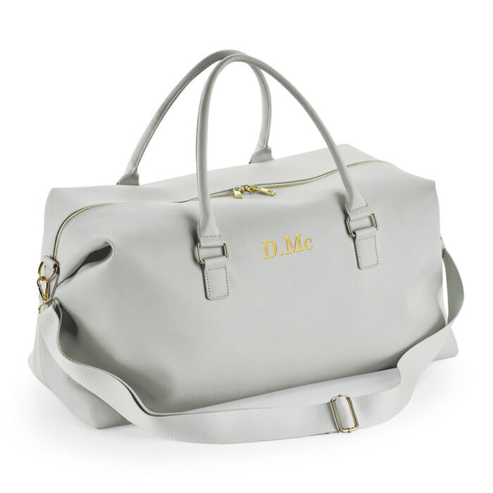 Women's Grey Weekender Bag Personalised With Initials