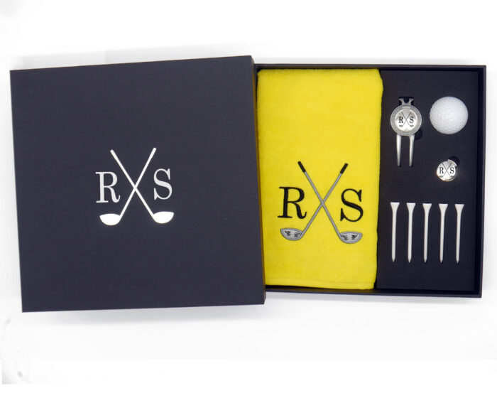 Personalised Yellow Golf Gift Set With Engraved Divot Tool and Ball Marker