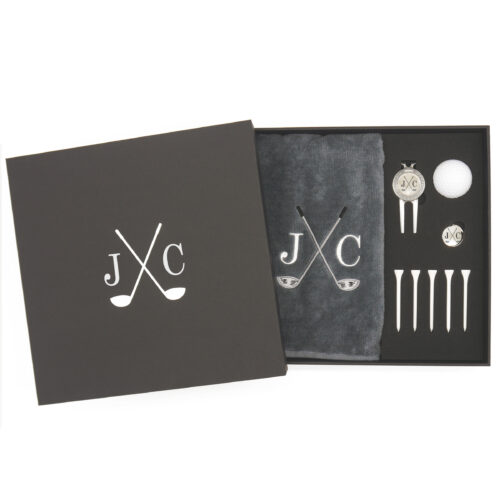 Personalised Gun Metal Grey Golf Gift Set With Engraved Divot Tool and Ball Marker