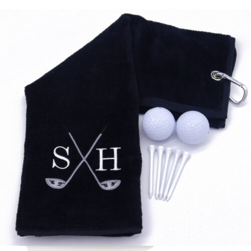 Personalised Black Golf Towel