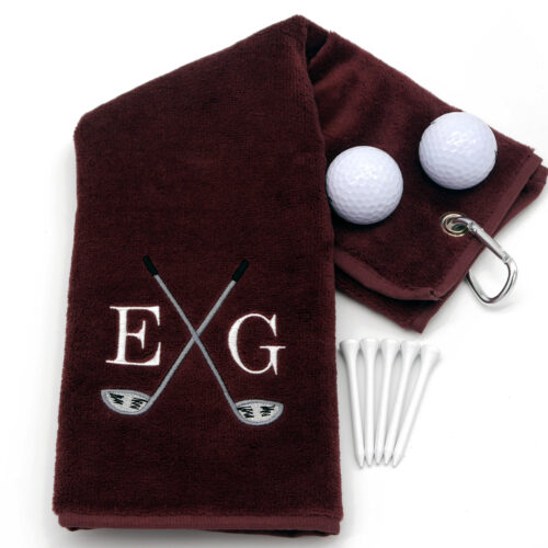 Burgundy Golf Towel Personalised With Initials