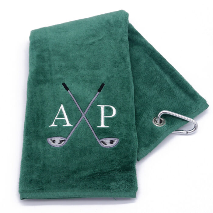 Green Golf Towel With Clip Embroidered With Initials