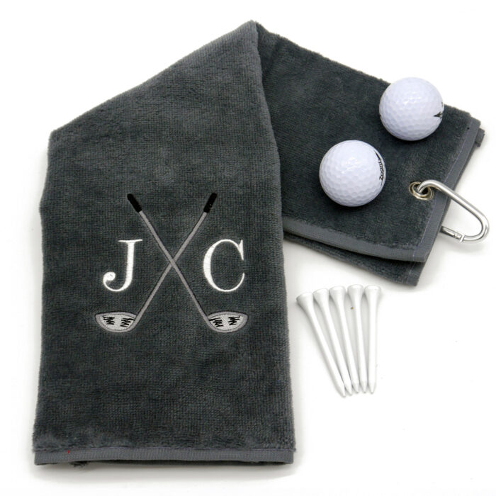 Personalised embroidered Gun Metal Grey Golf Towel