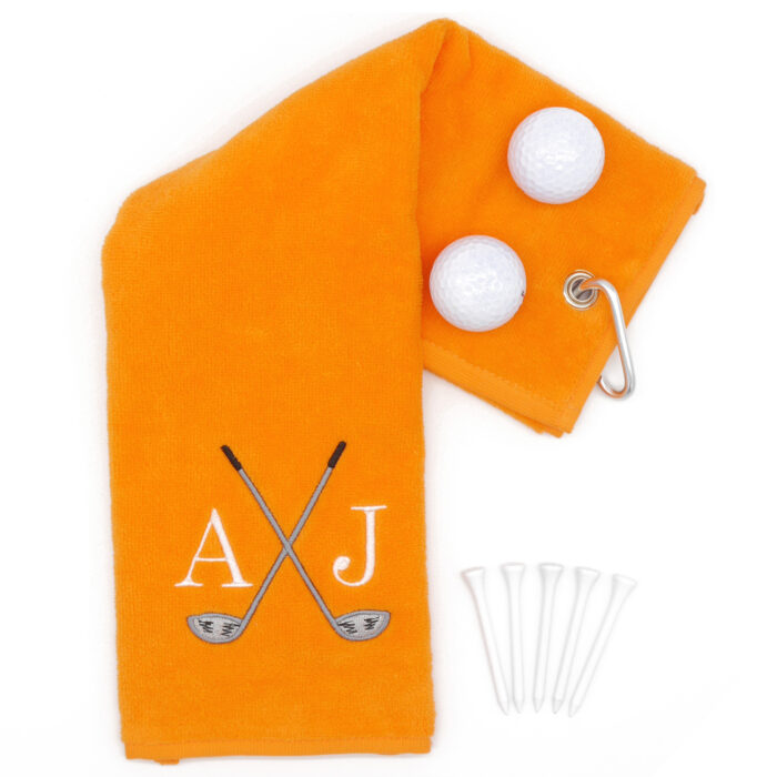 Orange Golf Towel Personlaised With Initials