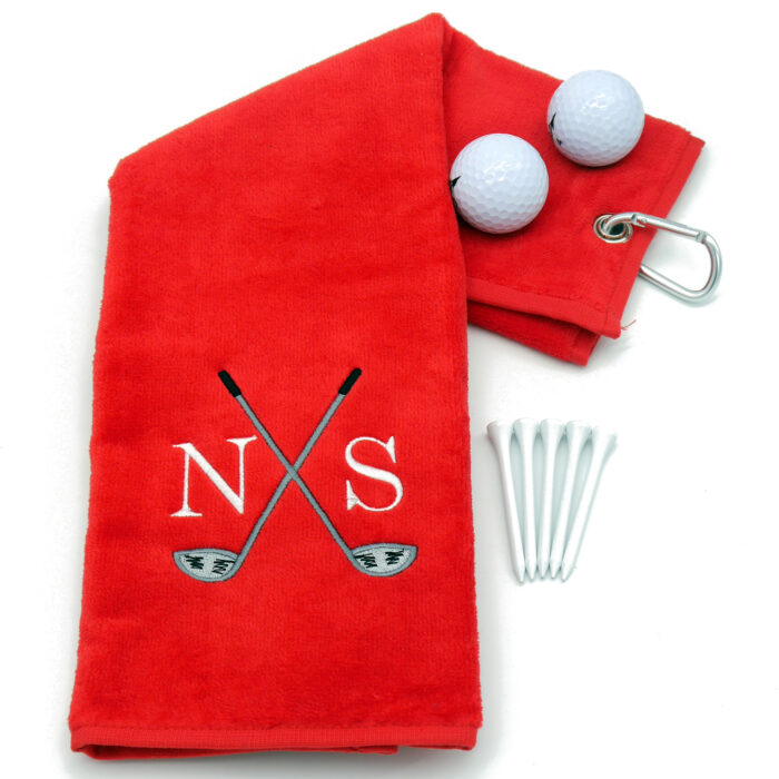 Red Golf Towel Personlaised With Initials