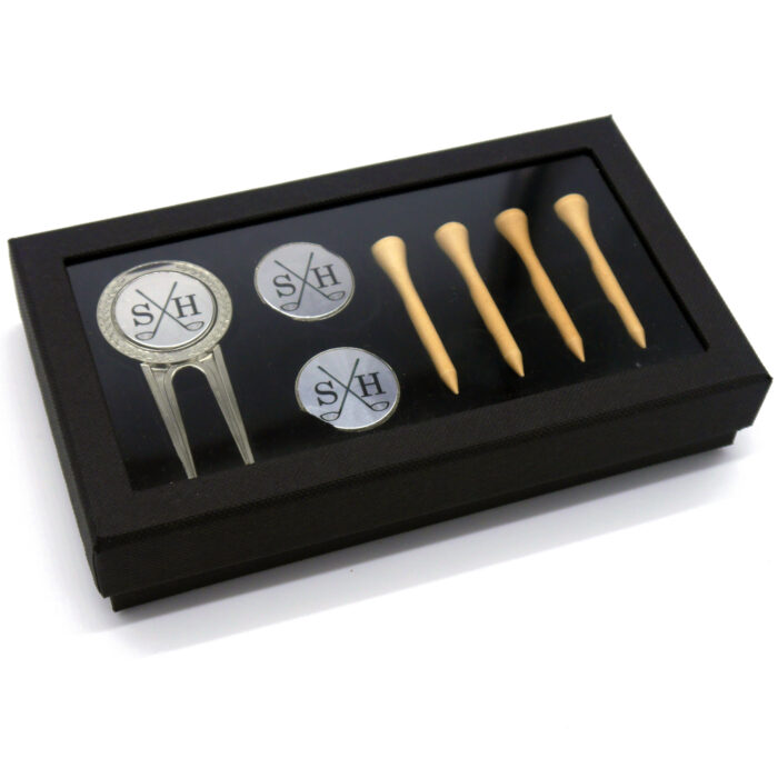 Engraved Metal Golf Divot Tool And Ball Marker Engraved with Initials in a Gift Box