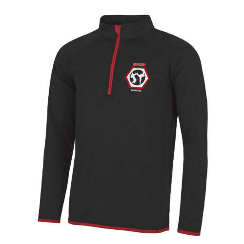 Quest Kickboxing Fight Team Mens 1/4 Zip Red and Black Front