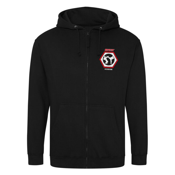 Quest Kickboxing Fight Team Mens Zipped Hoodie Black Front