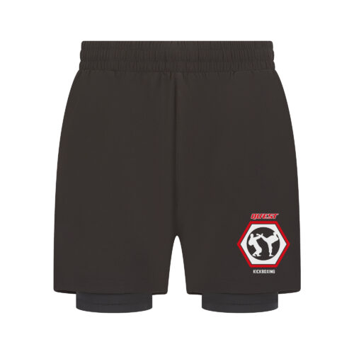 Quest Mens 2 in 1 Shorts in Black With Quest Logo printed to Left Leg