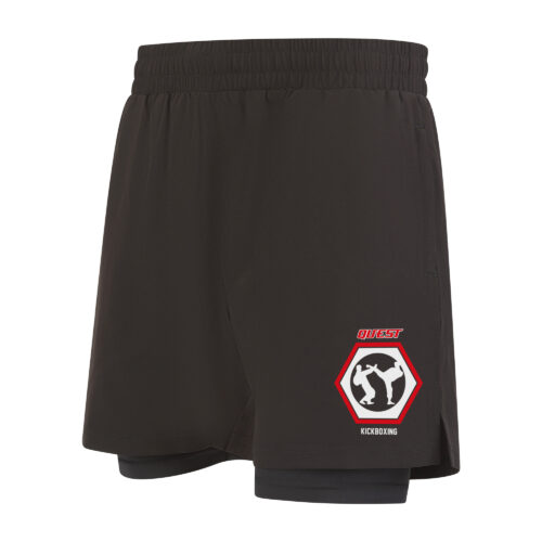 Quest Mens 2 in 1 Shorts in Black With Quest Logo printed to Left Leg