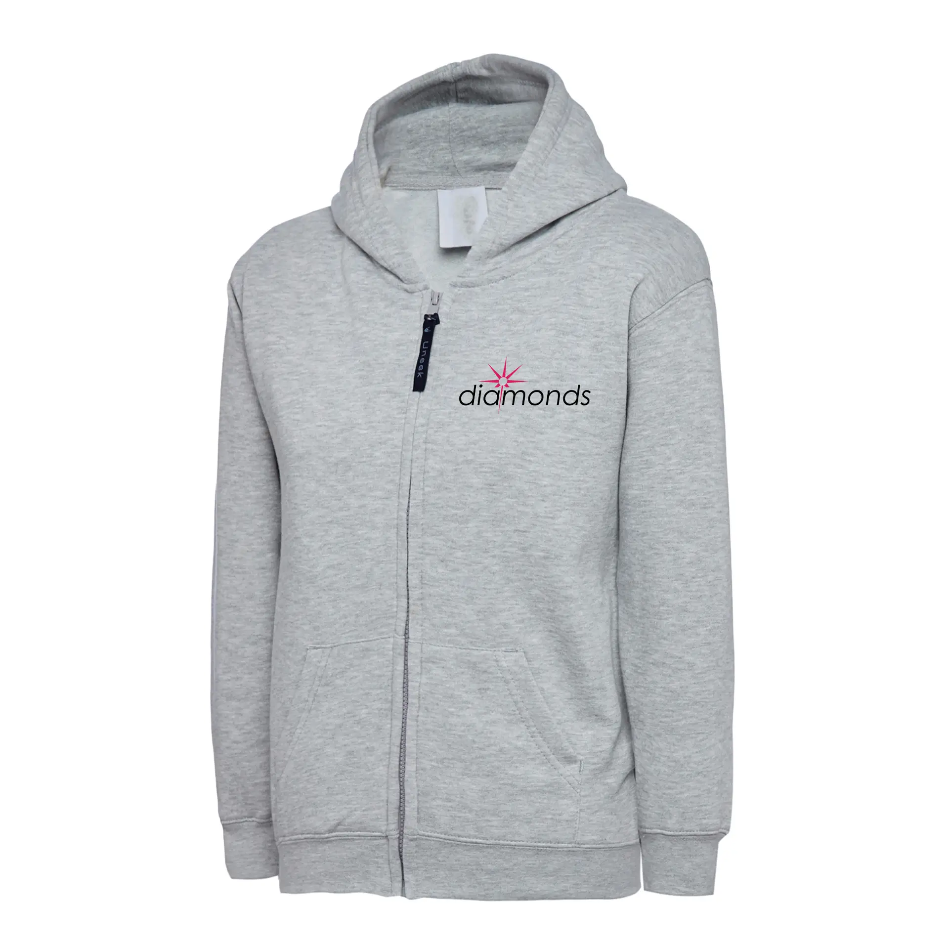 uneek hoodiezip diamondsgym grey front uneek hoodiezip diamondsgym grey front